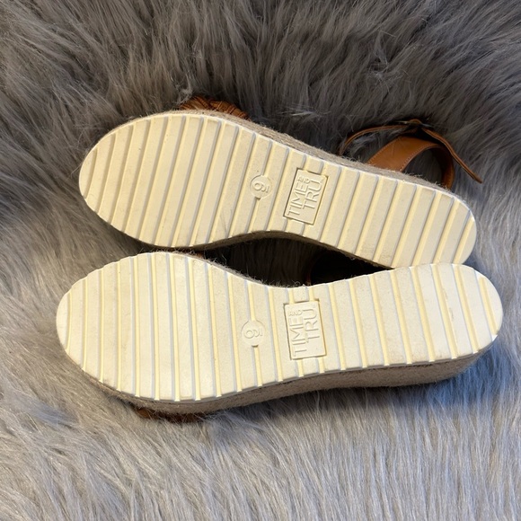 Time And Tru Wedge Sandals Womens‎ Size 9 Brown Open Toe Ankle Strap Shoes - Picture 7 of 7